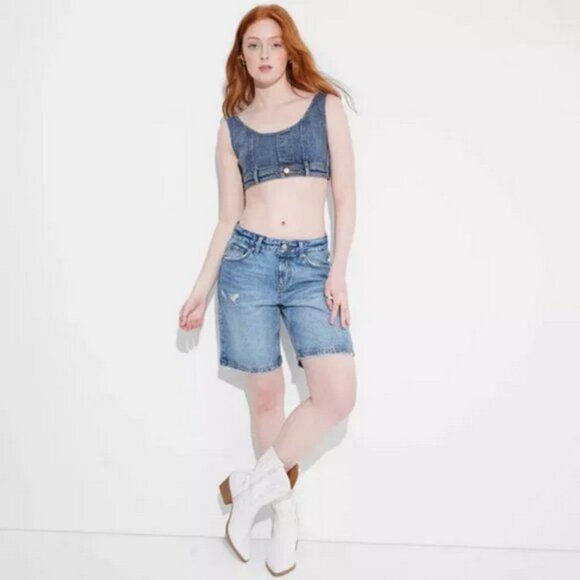 Women's Scoop Neck Reworked Denim Tiny Vest - Wild Fable™ Blue M - Picture 5 of 5